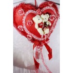 Beautiful Red Plush Frill Heart with Love Couple Teddy Bears